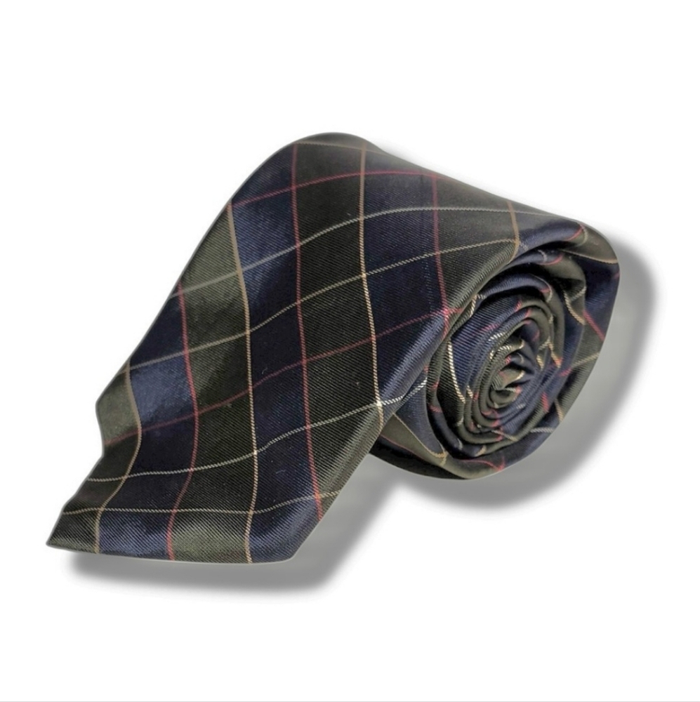 CACHAREL Green & Purple Silk Plaid Tie VINTAGE